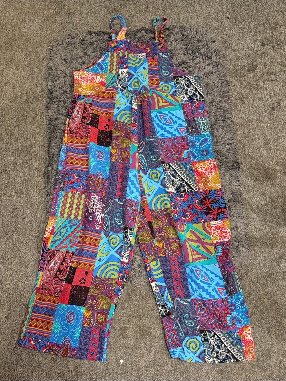 VTG Boho Patchwork Overalls sz L